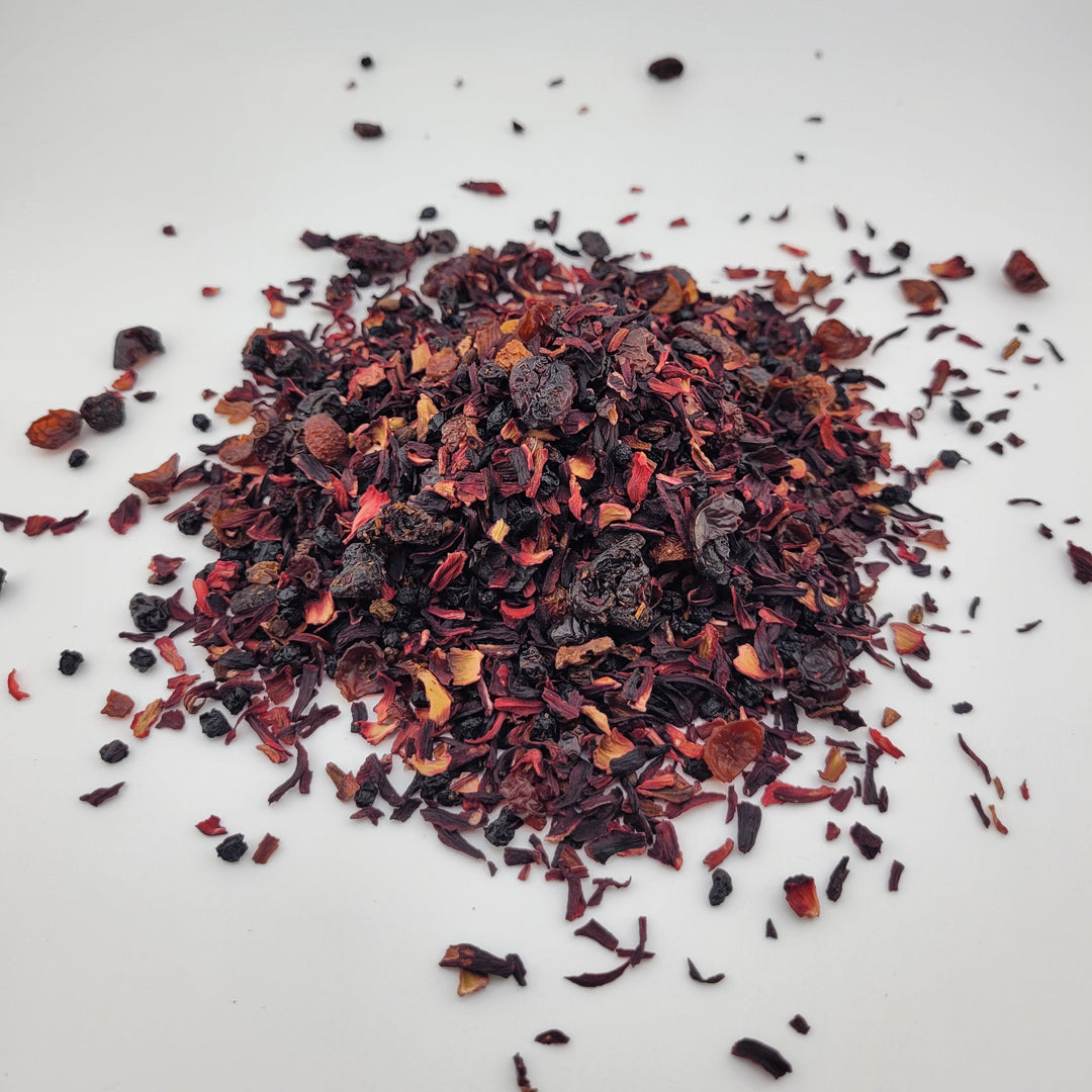 Crimson Zing Dried hibiscus flowers on a white background