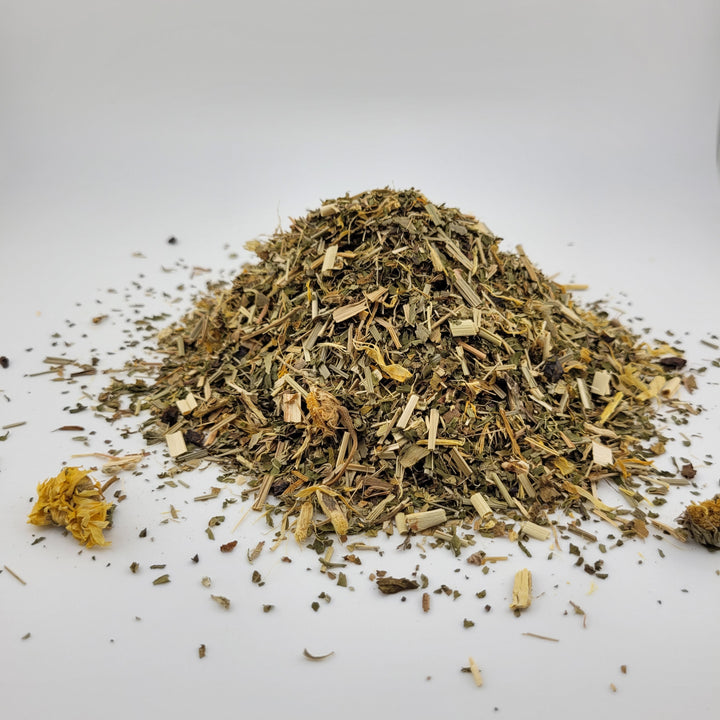 Pile of dried herbs on a white background Brains