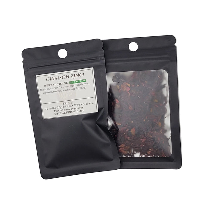 Crimson_Zing tea package with a label on a white background