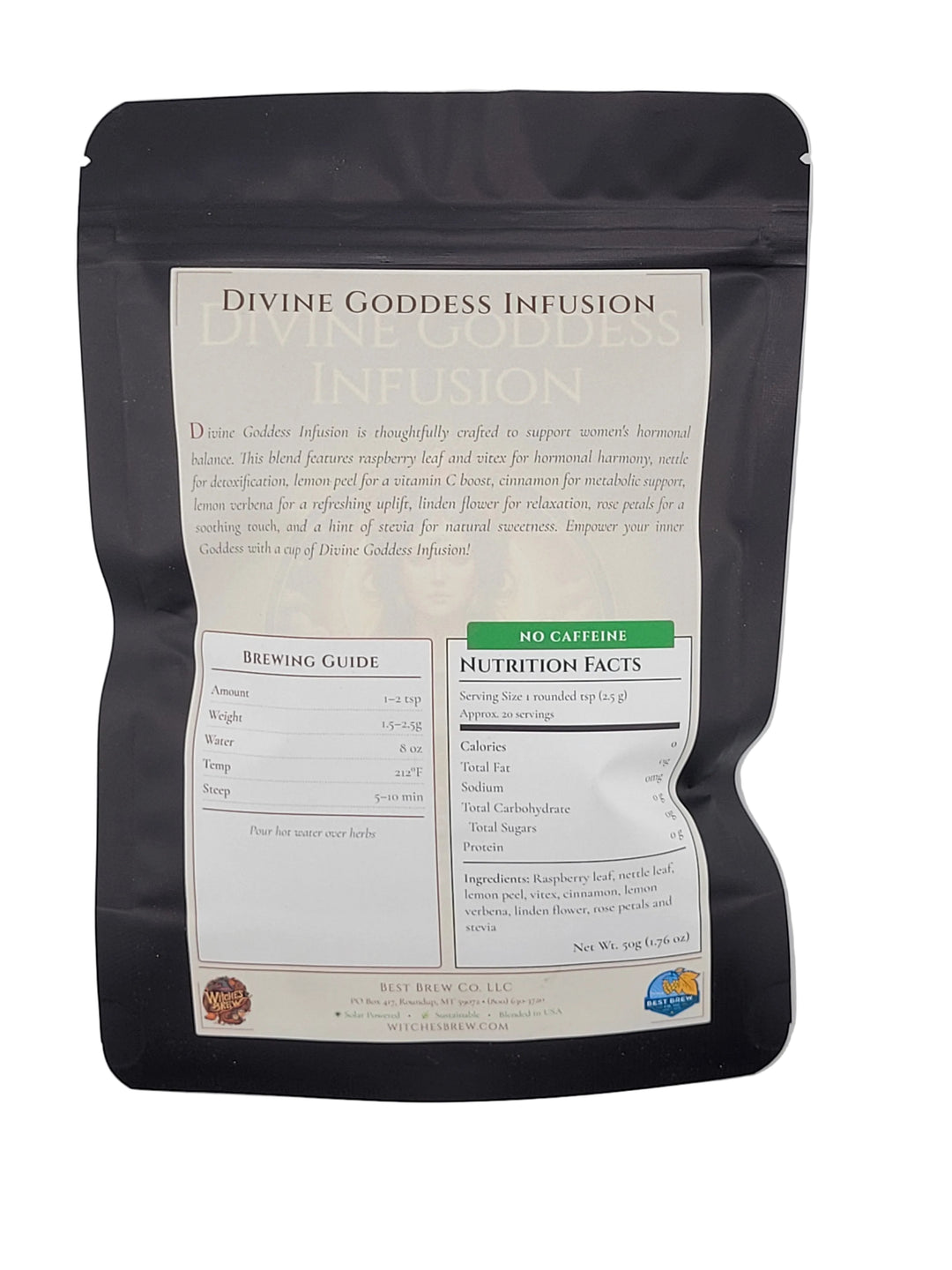 Divine Goddess with information sheet on a white background