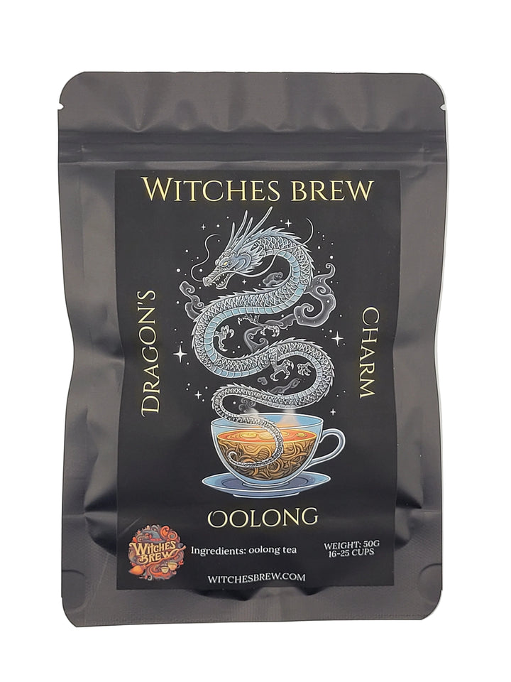 Witches Brew Dragons Charm Oolong tea packaging on a white background