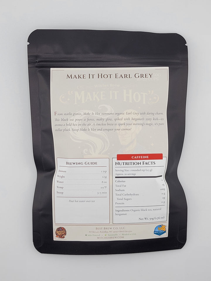 Make it hot tea packaging with a label on a white background