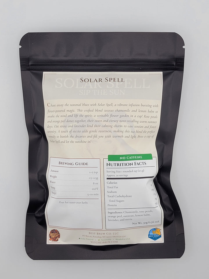 Black food packaging with a white label on a gray background