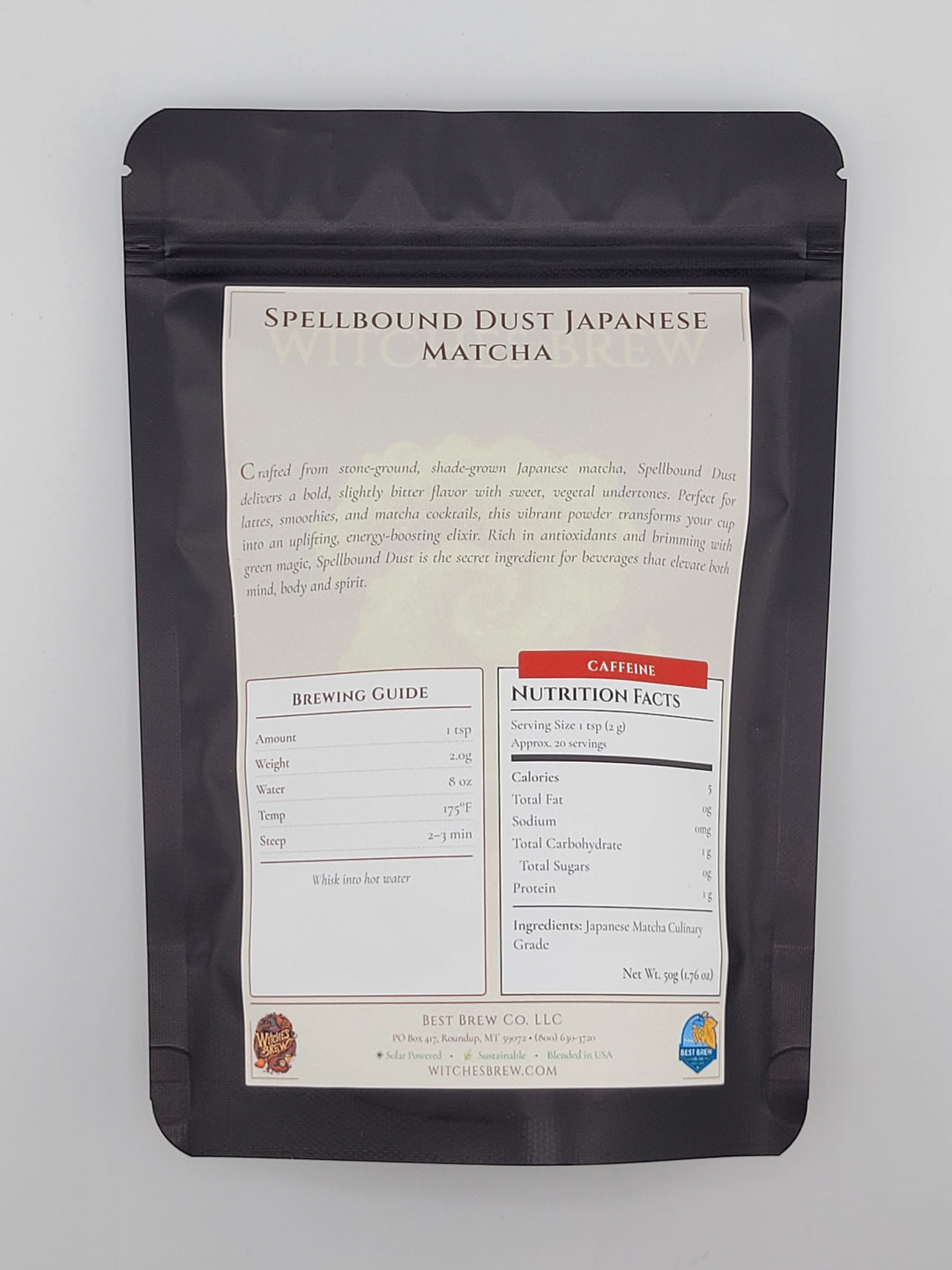 Spellbound Dust back packaging with a label on a white background