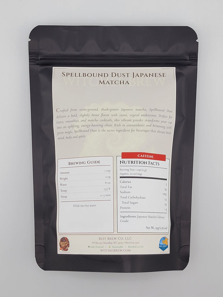 Spellbound Dust back packaging with a label on a white background