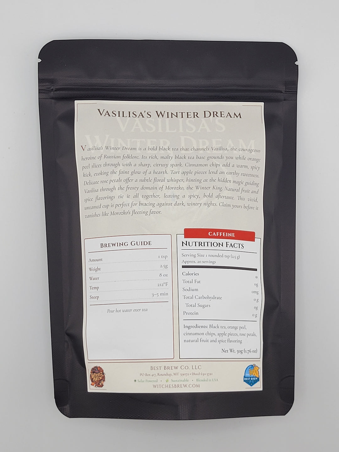 VASILISAS WINTER DREAM back packaging with printed text and graphics on a white background